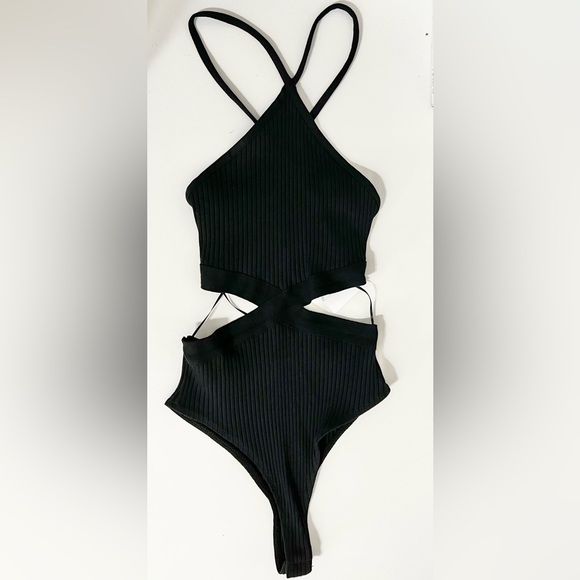 Zara Black Cut Out Ribbed Bodysuit Size Medium - Picture 4 of 11
